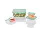 Boîtes de conservation transparentes avec salade, carottes et pastèque.