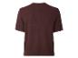 Chemise en maille marron foncé à manches courtes avec détails blancs au col et aux manches.