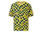 T-shirt Lidl à carreaux jaunes et bleus.