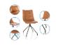 Chaise pivotante marron avec assise matelassée et pieds en métal, présentée avec détails.