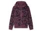 Sweat-shirt à capuche et fermeture éclair bordeaux avec un motif abstrait.