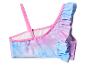 Haut de maillot de bain enfant à volants, imprimé galaxie pastel et bretelles croisées.
