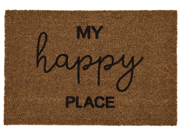 Paillasson marron avec le texte « MY happy PLACE » en noir.