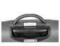 Une valise grise avec une poignée et une étiquette de nom.