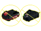 Batterie et chargeur d'outils électriques sans fil, barrés d'un X jaune.