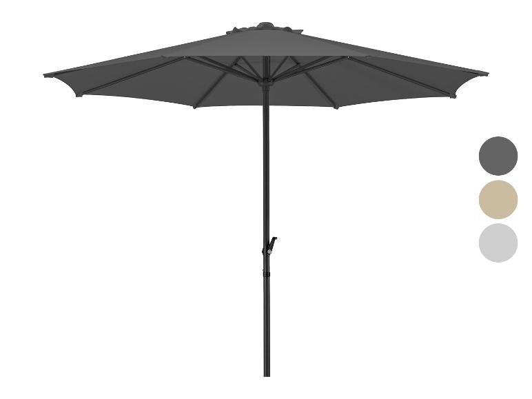 Parasol de jardin gris anthracite avec trois options de couleur.