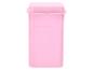 Un récipient de rangement rectangulaire en plastique rose avec couvercle.
