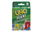 Jeu de cartes UNO Flex vert avec des cartes colorées et des instructions.