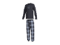 Pyjama homme : haut gris foncé à manches longues avec inscription « Good Morning Breakfast Club » et pantalon à carreaux