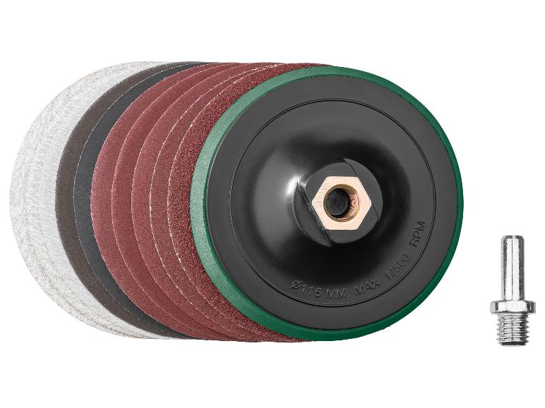 Disques abrasifs et support de polissage : grains variés, Ø115 mm.