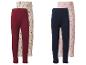 Deux ensembles de leggings pour enfants : bordeaux et crème à fleurs, bleu marine et rose à cœurs.