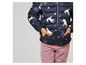 Une veste bleu marine pour enfant avec un motif arc-en-ciel et licorne.