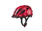 Un casque de vélo rouge à imprimé floral de la marque Crivit.