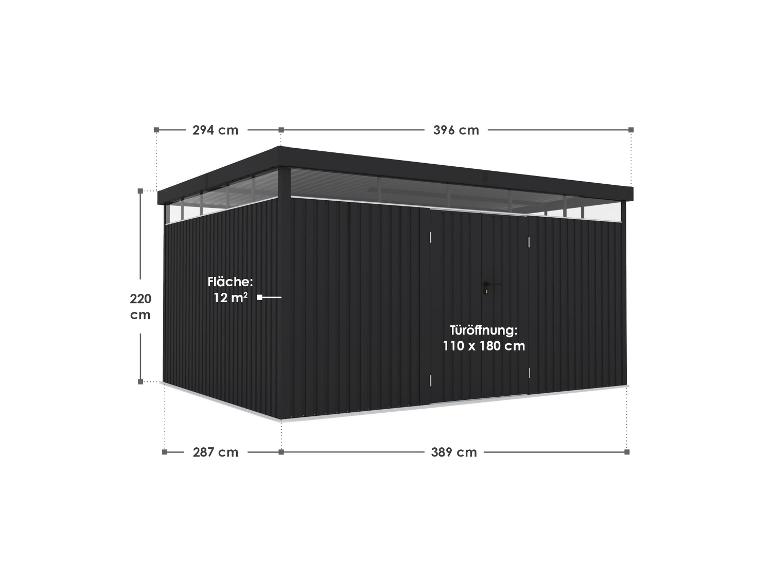 Abri de jardin noir de 294x396 cm avec une surface de 12 m².