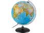 Globe terrestre lumineux affichant l'Afrique, l'Europe et l'Asie, sur un socle noir.