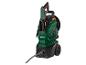 Nettoyeur haute pression Parkside vert et noir avec tuyau et roues.