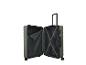 Valise ouverte vert olive avec poignée télescopique et intérieur noir.