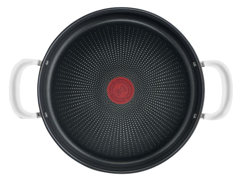 Poêle profonde Tefal avec deux poignées blanches et un indicateur rouge Thermo-Spot