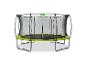 Trampoline rectangulaire avec filet de sécurité noir et bordure vert lime.