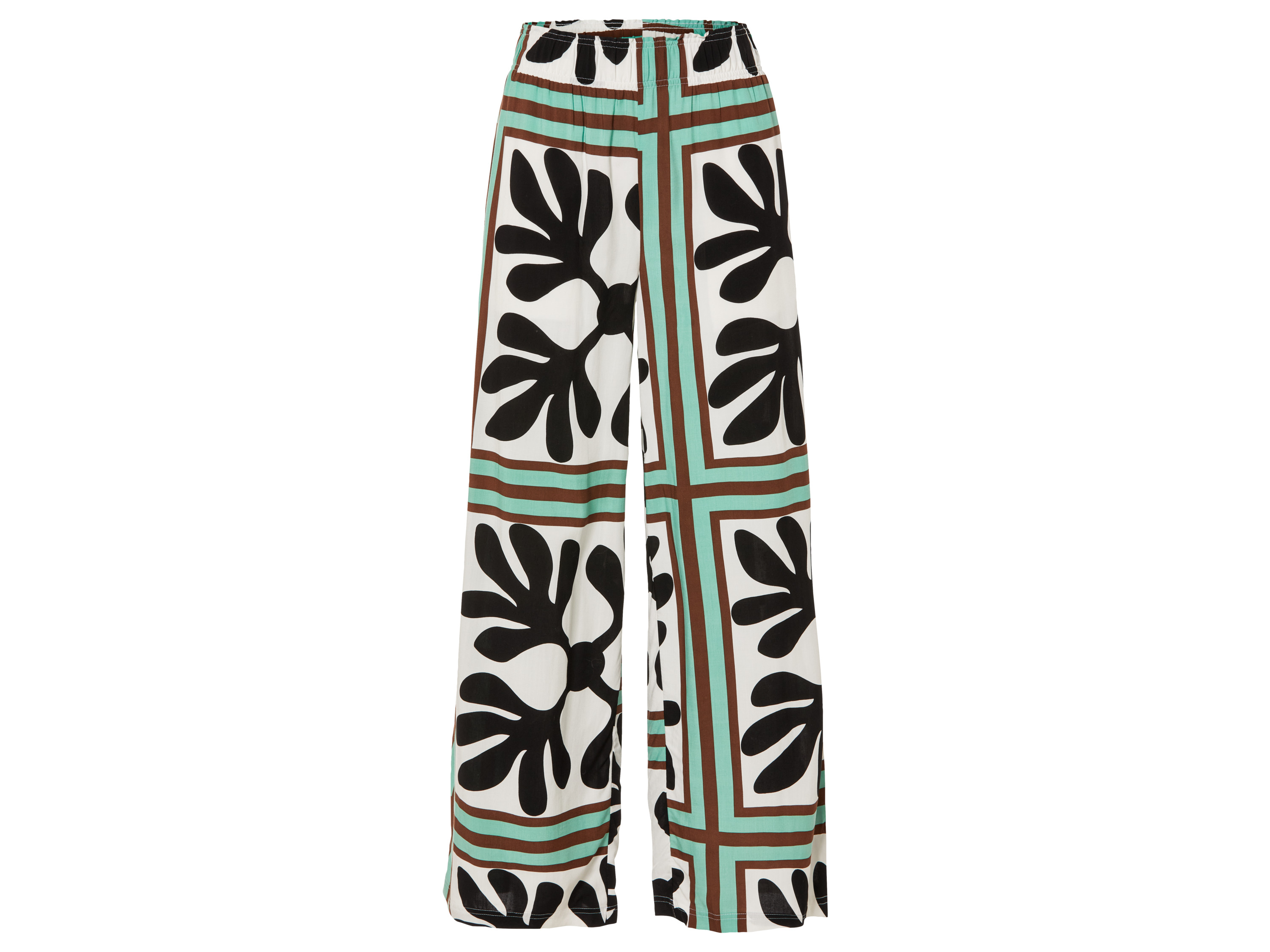 esmara® Pantalon large femme (noir/blanc/vert, XL (46/48))