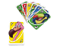 Un éventail de cartes de jeu colorées avec des animaux et des chiffres, plus une carte flamant rose.