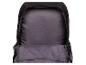 Sac à dos noir ouvert avec intérieur gris et poche avant.