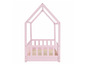 Un lit d'enfant rose en forme de maison.