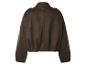 Vue arrière d'un blouson aviateur marron foncé façon daim avec épaulettes.