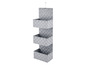 Panier de rangement gris avec un motif tissé, adapté pour être suspendu au mur.