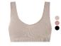 Soutien-gorge de sport beige côtelé avec différentes options de couleur.