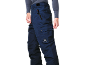 Pantalon de ski bleu foncé avec poches et fermetures éclair, porté par une personne.