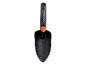 Transplantoir de jardin noir avec poignée orange et échelle de mesure