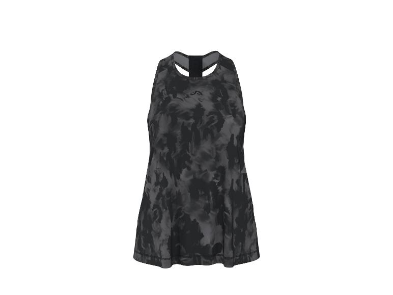 Débardeur de sport femme avec imprimé camouflage gris et noir.