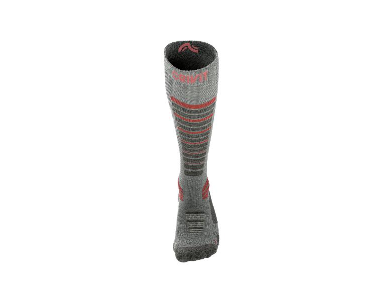Chaussettes de sport grises à rayures rouges et logo Crivit