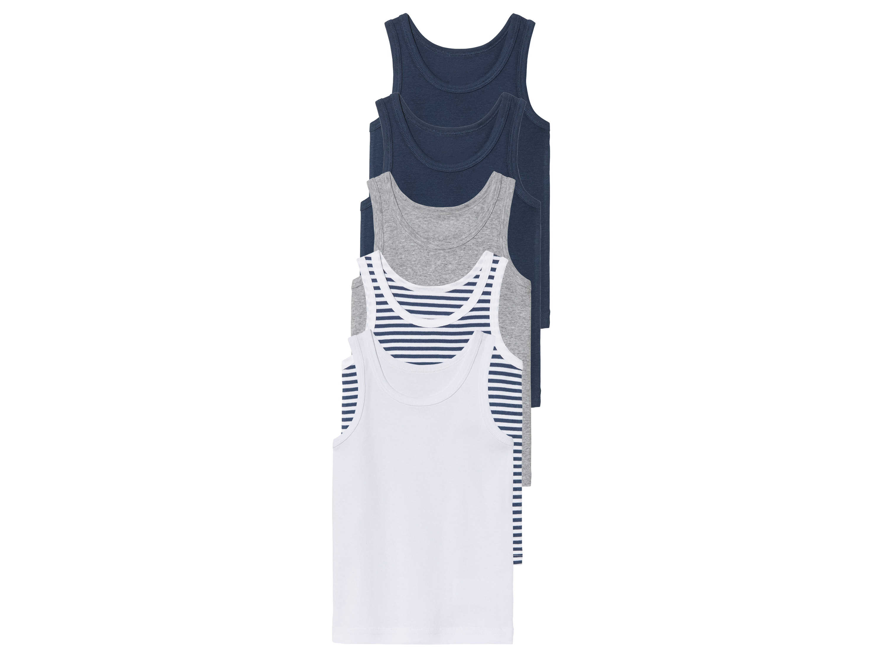 lupilu® Lot de 5 débardeurs petit garçon (6-8 ans, blanc/bleu/gris)