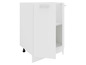 Une armoire de cuisine blanche avec une étagère ouverte et une porte.