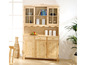 Un buffet en bois avec des portes en verre et des tiroirs