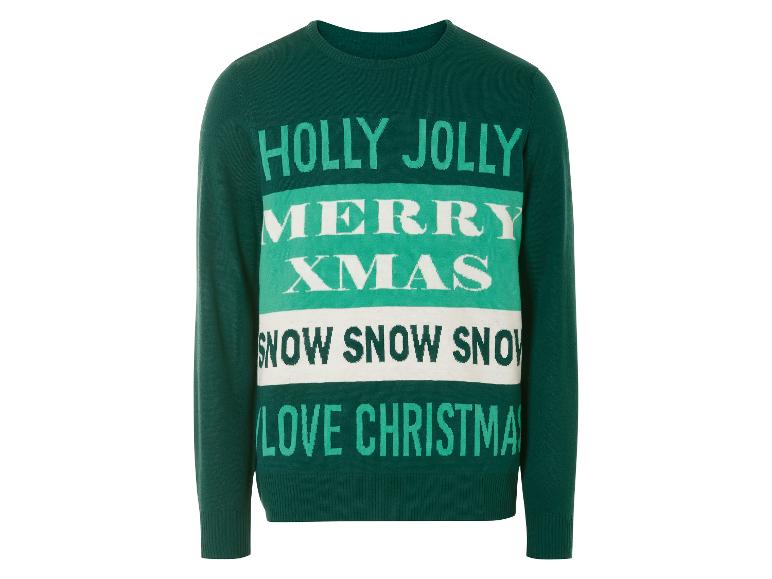 Un pull de Noël vert avec l'inscription 'Holly Jolly Merry Xmas'.