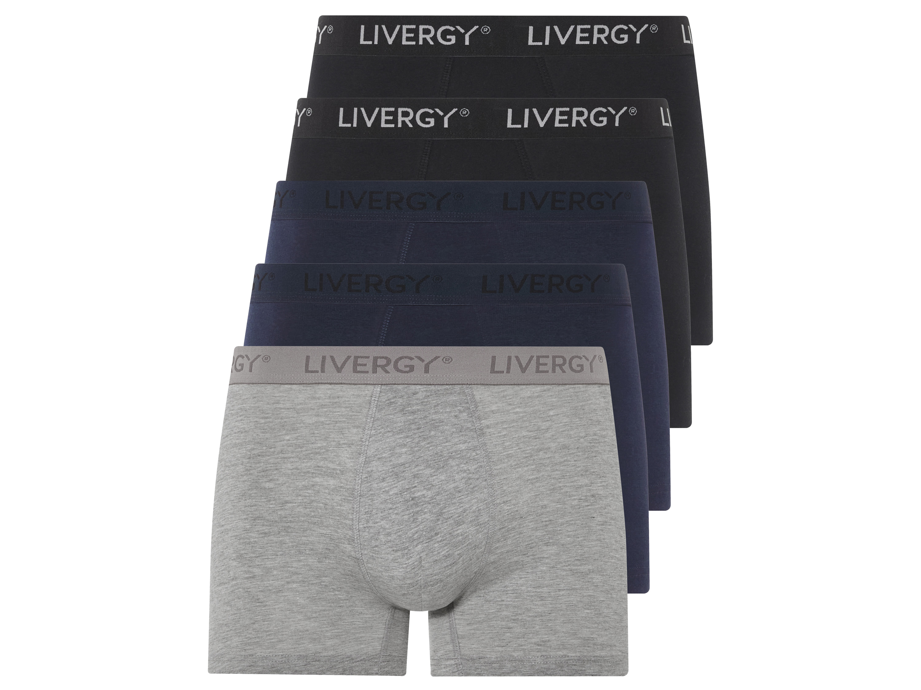 LIVERGY® Lot de 5 boxers homme (noir/bleu marine/gris, M)