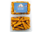 Deux barquettes transparentes de frites de poulet, avec une étiquette bleue, l'inscription « Frites de Poulet » et le Nutri-Score.