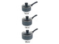 Trois casseroles avec couvercles en verre, 16 cm, 18 cm et 20 cm.