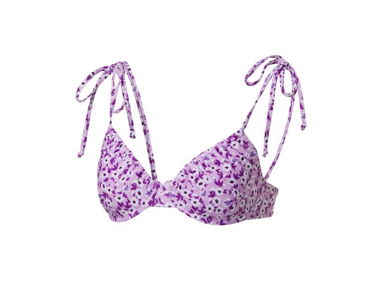 Haut de bikini lilas à fleurs, bretelles nouées.