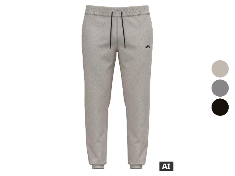 Pantalon de jogging gris pour homme avec cordon de serrage et logo, disponible en trois couleurs.