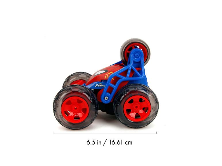 Voiture jouet Spider-Man rouge et bleue avec de grandes roues, mesurant 16,61 cm
