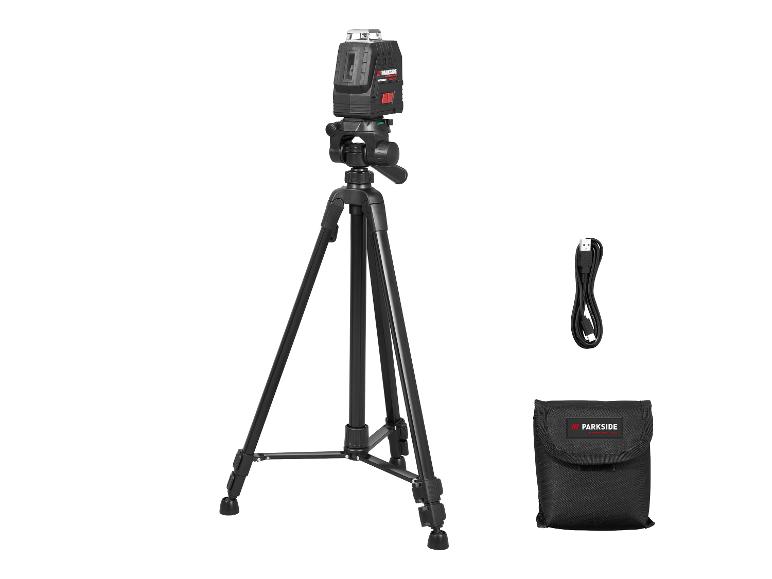 Laser lignes croisées sans fil PARKSIDE PERFORMANCE® PKLLP 360 B3 avec trépied, câble de charge et pochette.