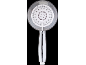 Pommeau de douche chromé et blanc avec plusieurs réglages de jet.