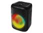 Enceinte de fête noire avec éclairage LED aux couleurs vives sur la grille avant.