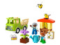 Jouets Lego Duplo avec un camion vert, une ruche et des figurines.