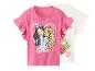 Deux t-shirts Barbie roses et blancs pour filles avec manches à volants et imprimé Barbie.