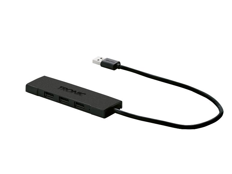 Un hub USB noir avec quatre ports de la marque TRONIC.